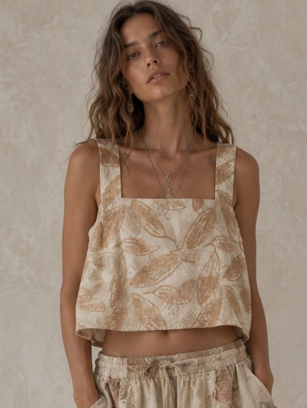 Vitamin A Women’s Tallows Square Neck Sheer Gauzy Cropped Top - Cream & Tan